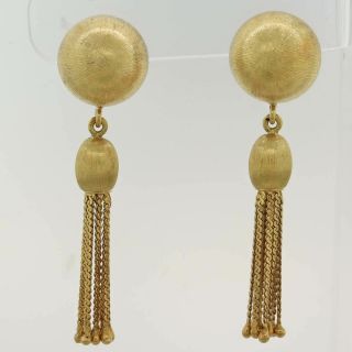 Vintage Estate Solid 18k Yellow Gold Tassel Drop Dangle Stud Earrings 7
