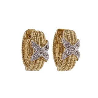 Diamond Huggie Hoop Earrings 14k Yellow Gold