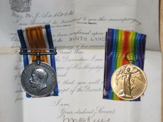 Ww1 British Medal Group Named To 2/4th South Lancashire Regiment Kia 1917