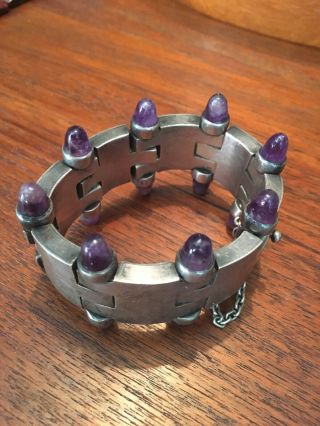 Antonio Pineda 970 Silver/amethyst Cuff Bracelet Modernist Design Rare