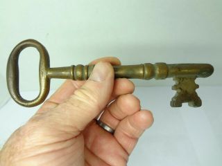 Antique Skeleton Key Extra Large 6 1/2” Solid Brass Heavy Jail House Gate Lock
