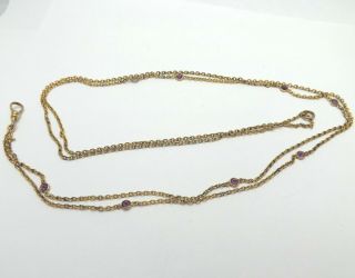 Victorian C&h Gold Filled Amethyst Glass Ladies Pendant Watch Chain Necklace 48 "