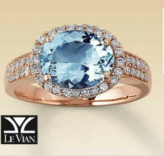 Levian 14k Rose Gold.  44ct Diamond 1.  56ct Aquamarine Ring Size 7