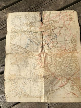 1917 Wwi Trench Map Lens,  France Reservoir Hill 7 - Battle Military Cef