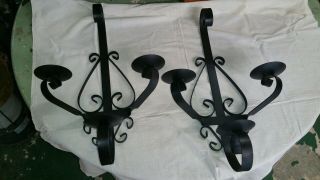 Pair Vintage 20 " Wrought Iron Spanish Mission Gothic 3 Candle Wall Sconces