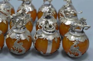 Collectable Old China Miao Silver Carve 12 Zodiac Inlay Agate Royal A Set Statue 3
