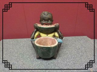 Vintage Black Americana Cast Iron Boy Eating Watermelon Trinket Dish Coin Pot
