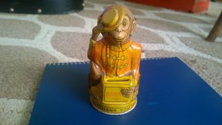 Vintage Chein Monkey With Hat Bank Toy In Cond