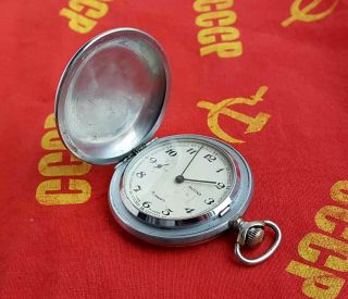 Vintage Soviet Mechanical Pocket Watch Molnija.  18 Jewels Ussr