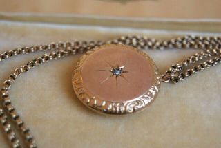 Fine Antique Victorian 9ct Rose Gold Diamond Double Locket Pendant Belcher Chain