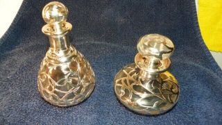 Art Nouveau 1890 ' s Alvin Sterling Silver Overlay Perfume Bottles - 2