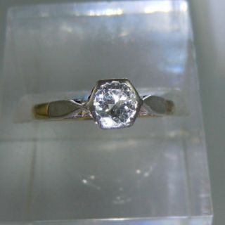 Antique Art Deco Solitaire Diamond Ring 0.  5ct Diamond 18ct Gold & Platinum