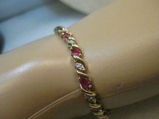 14kt Marquis Ruby/diamond Tennis Bracelet,  7 ",  6.  45dwt,  Safety Clasp,  4mm Wide