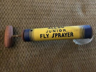 Vintage Antique All - Nu Junior Fly Sprayer Pump Insect Bug Wood Glass