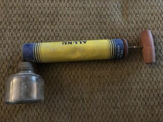 Vintage Antique All - Nu Junior Fly Sprayer Pump Insect Bug Wood Glass 2