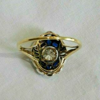 Antique 14K White & Yellow Gold w/ Old Mine Cut Diamonds & Sapphires Ring Size 8 4