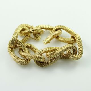 Antique Vintage Deco Retro 18k Yellow Gold Italian Chunky Weave Link Bracelet 3