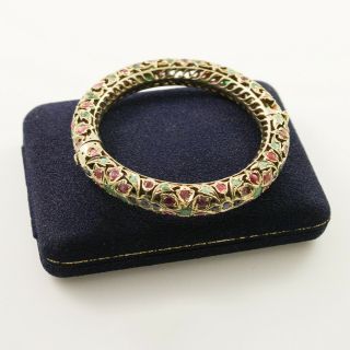 Antique Vintage Art Nouveau 14k Gold Mughal India Emerald Ruby Sapphire Bracelet