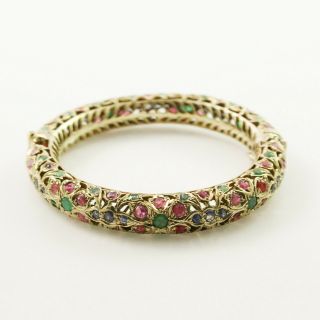 Antique Vintage Art Nouveau 14k Gold Mughal India Emerald Ruby Sapphire Bracelet 2