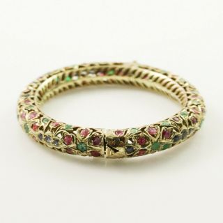 Antique Vintage Art Nouveau 14k Gold Mughal India Emerald Ruby Sapphire Bracelet 3