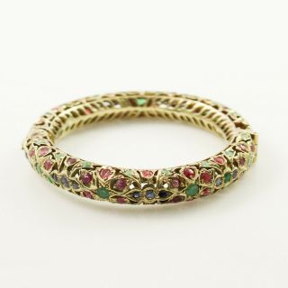 Antique Vintage Art Nouveau 14k Gold Mughal India Emerald Ruby Sapphire Bracelet 4