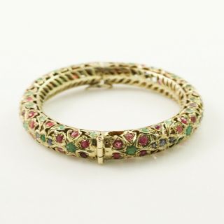 Antique Vintage Art Nouveau 14k Gold Mughal India Emerald Ruby Sapphire Bracelet 5