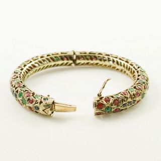 Antique Vintage Art Nouveau 14k Gold Mughal India Emerald Ruby Sapphire Bracelet 6