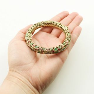 Antique Vintage Art Nouveau 14k Gold Mughal India Emerald Ruby Sapphire Bracelet 7