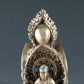 Chinese tibet Silver Hand Carved Buddha Statue W Ming Dynasty Xuande Mark 2
