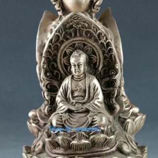 Chinese tibet Silver Hand Carved Buddha Statue W Ming Dynasty Xuande Mark 3