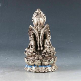 Chinese tibet Silver Hand Carved Buddha Statue W Ming Dynasty Xuande Mark 5