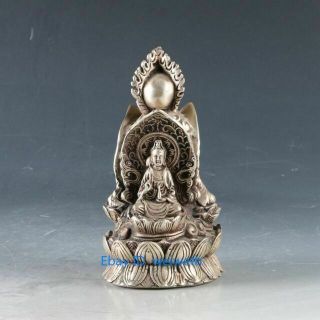Chinese tibet Silver Hand Carved Buddha Statue W Ming Dynasty Xuande Mark 6