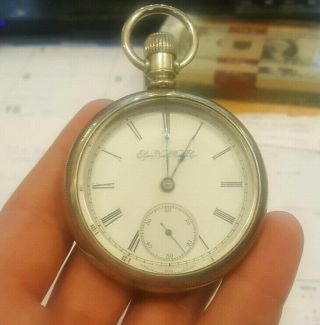 Antique Elgin Natl Watch Co Coin Silver Pocketwatch Perfect