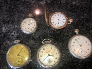 POCKET WATCH COLLECTOR ' S DREAM (8) VINTAGE WATCHES NON - FOR PARTS/REPAIR 4