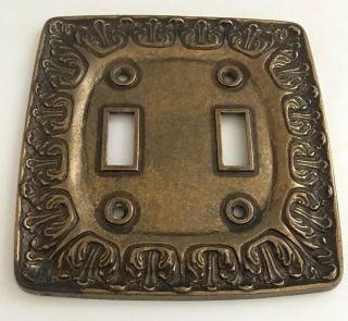 Vintage Bf 142 Ornate Golden Brass Double Dual Light Switch Cover Baroque It/343