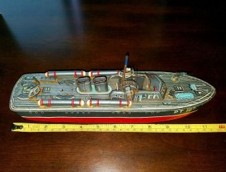 Vintage Sankei Japan 1950s - 1960s Wind - Up Tin Toy Navy Pt 107 Torpedo Boat