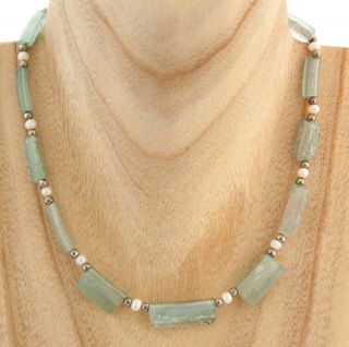 Ancient Roman Glass Necklace Stefans Of Israel Sterling Silver With Pearl Beads