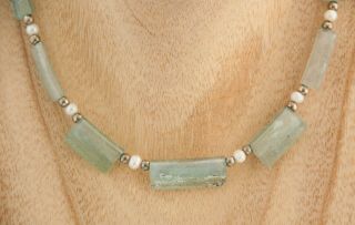 Ancient Roman Glass necklace Stefans of Israel Sterling silver with pearl beads 2