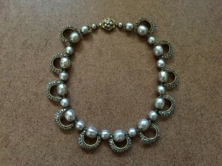 Vintage Miriam Haskell Rhinestone & Faux Pearl Necklace