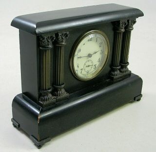 Antique Miniature Small Black Mantel Shelf Clock