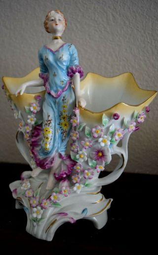 Rare Richard Klemm Dresden Germany Porcelain Figurine Vase Lady In Blue 10 
