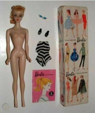 Vintage Mattel Barbie Pony Tail 1 1959 W Bathing Suit Complete & Box