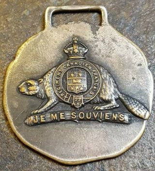 Ww1 22nd Regiment Canadien Francais Van Doos Watch Fob Medal French Canadian