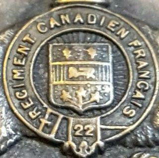 WW1 22ND REGIMENT CANADIEN FRANCAIS VAN DOOS WATCH FOB MEDAL FRENCH CANADIAN 4