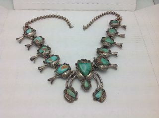 Squash Blossom Silver And Turquoise Necklace