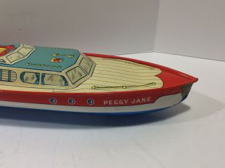 Vintage 1950 ' s Tin Boat Toy J.  Chein USA Peggy Jane Tin Wind Up Tin Toy 2