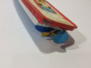 Vintage 1950 ' s Tin Boat Toy J.  Chein USA Peggy Jane Tin Wind Up Tin Toy 6