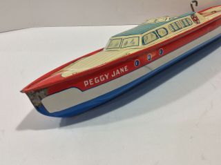 Vintage 1950 ' s Tin Boat Toy J.  Chein USA Peggy Jane Tin Wind Up Tin Toy 7
