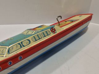 Vintage 1950 ' s Tin Boat Toy J.  Chein USA Peggy Jane Tin Wind Up Tin Toy 8