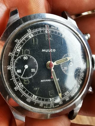 Mulco Chronograph Valjoux 22 Vintage Men ' s Watch for repair Staybrite case 2